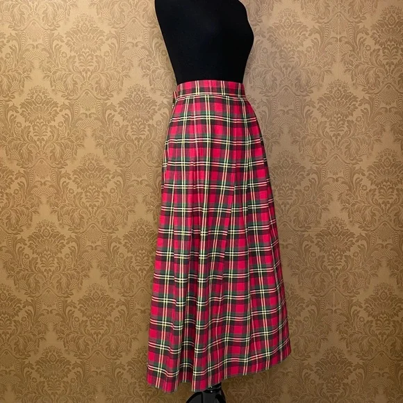 Vintage 70s 80s Plaid Highwaisted MIDI Skirt - Picture 2 of 9
